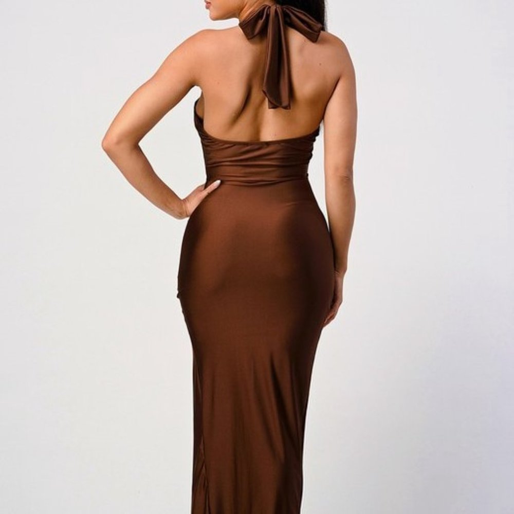 Expresso Luxe Double Cross Halter Dress - Picture 5 of 6